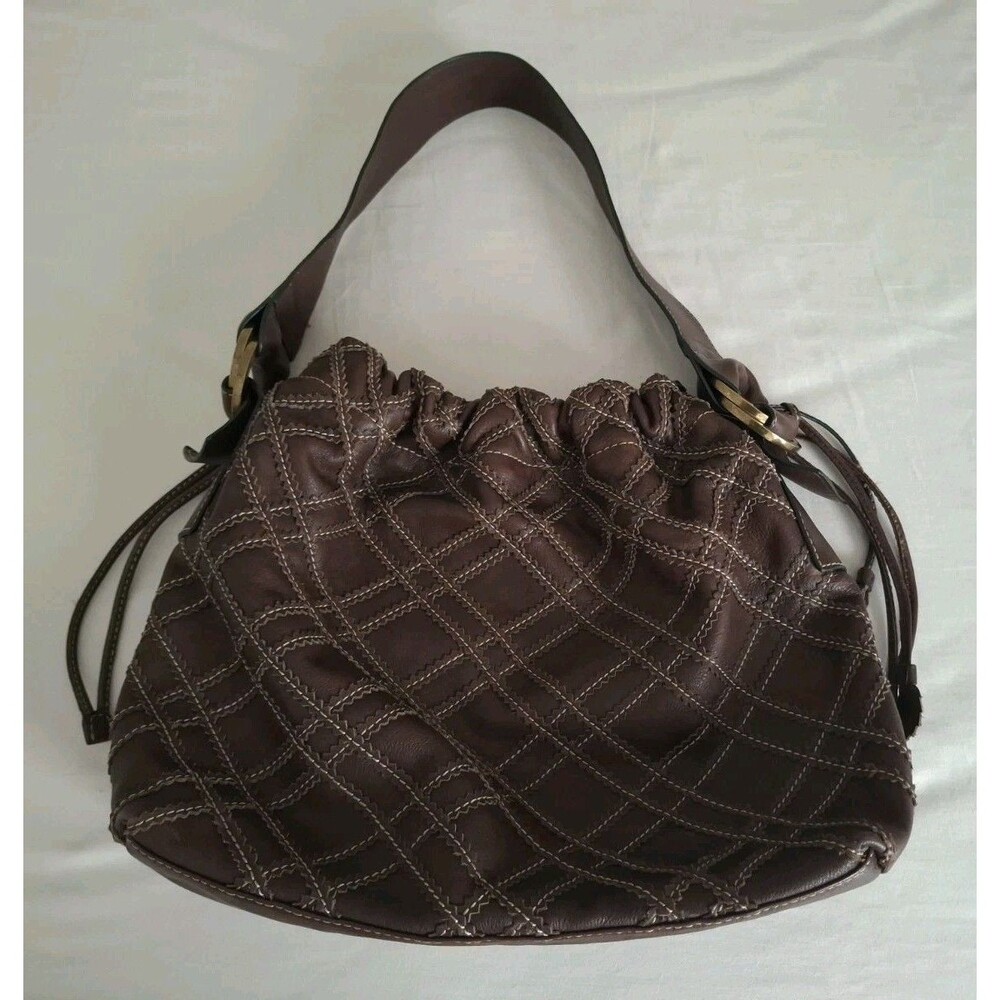 Y2K Gianni Bini Shoulder Bag Womens Brown Leather Lattice Design Fall Boho Hobo